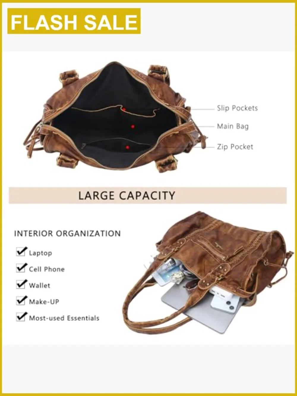 Vegan Leather Hobo Satchel Handbag Large Tote Shoulder Bag with Pockets